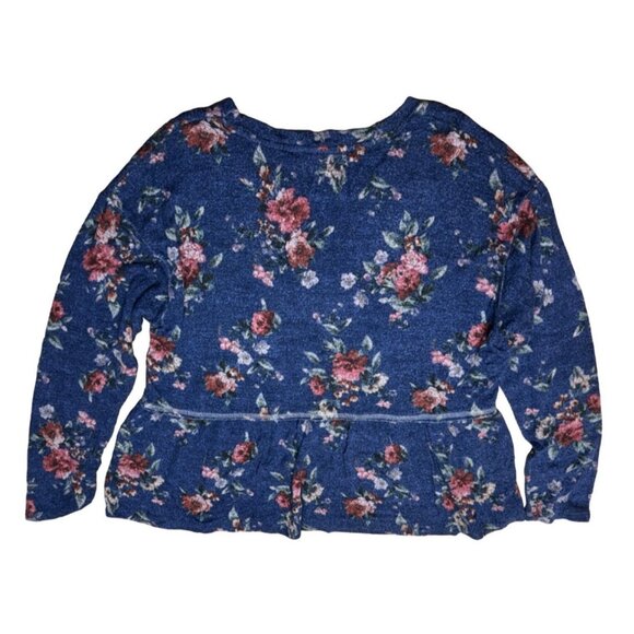 Rewind Womens Floral Peplum Top XL Blue/Red Polyester/Spandex - Picture 2 of 5
